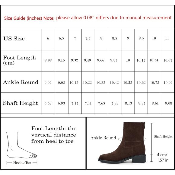 Women's Suede Chocolate Square Toe Chunky Short Boot Fall Boots Side Zipper - Picture 4 of 7